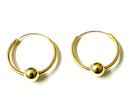 Yellow Plated Silver Hoop Earring With Moveable Ball 1.5×20 mm with 6mm Ball