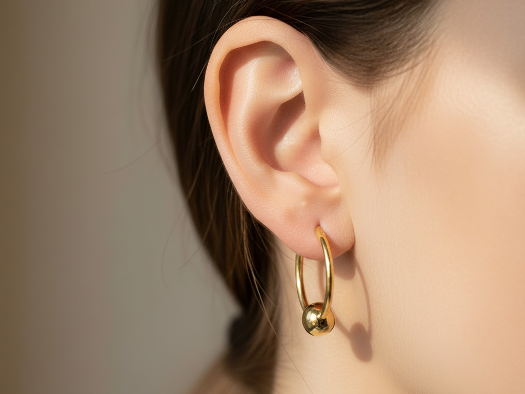 Yellow Plated Silver Hoop Earring With Moveable Ball 1.5×20 mm with 6mm Ball