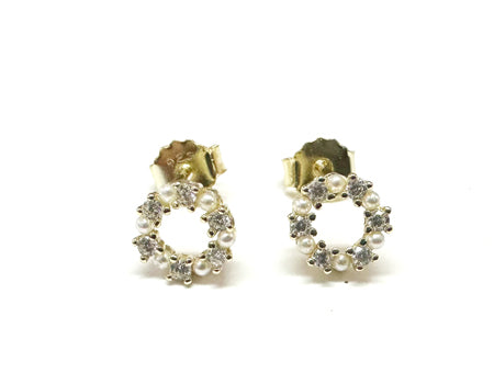 Gold Plated Silver Pearl and White Cz Stone Set Earring