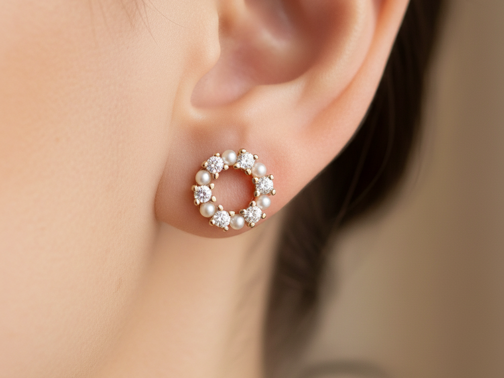 Gold Plated Silver Pearl and White Cz Stone Set Earring