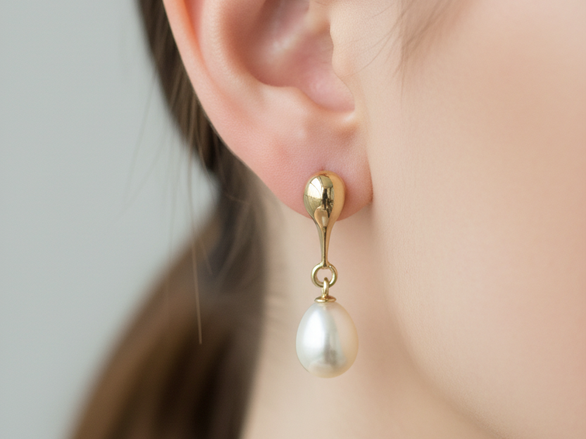 Yellow Plated Silver Pearl Earring