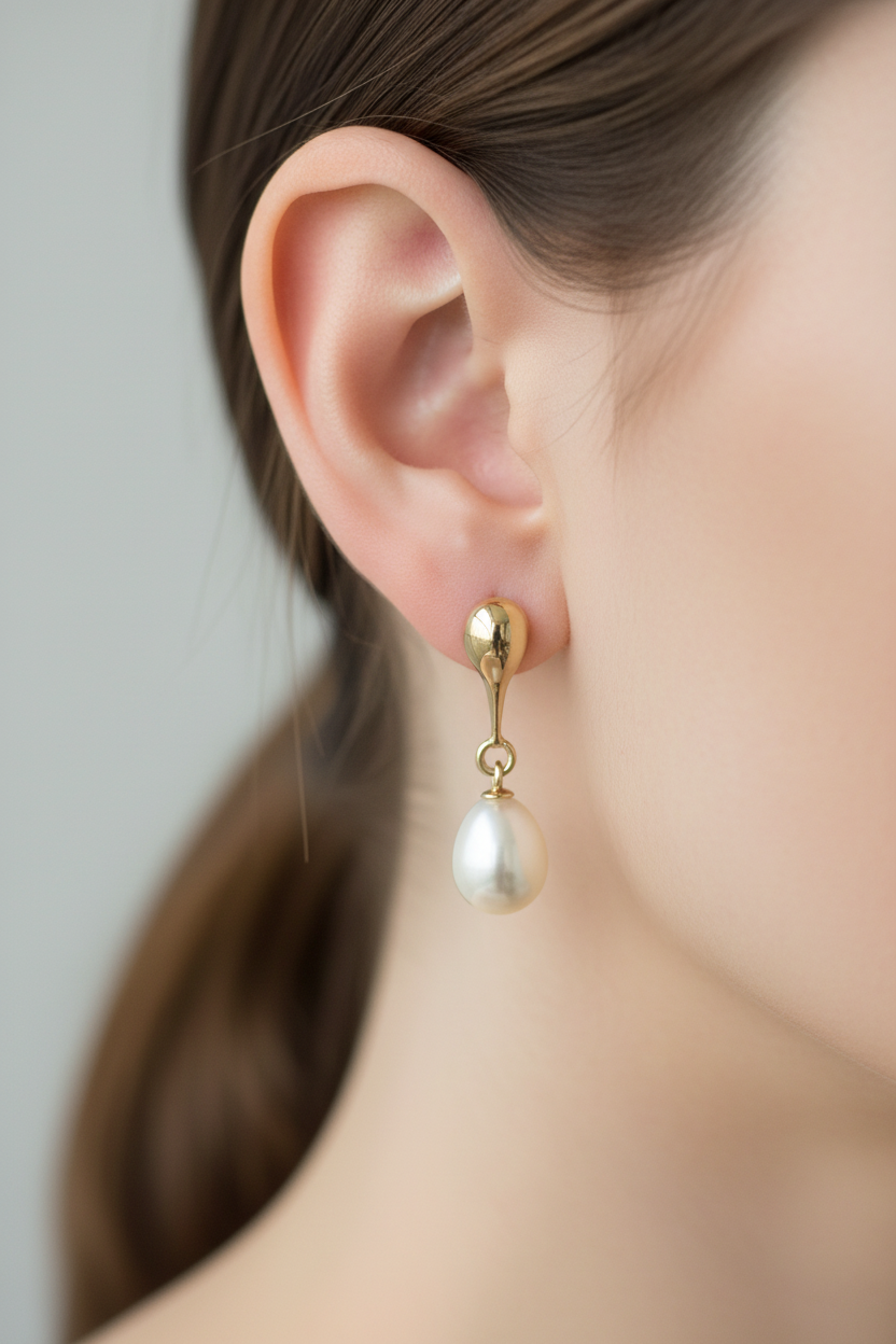 Yellow Plated Silver Pearl Earring
