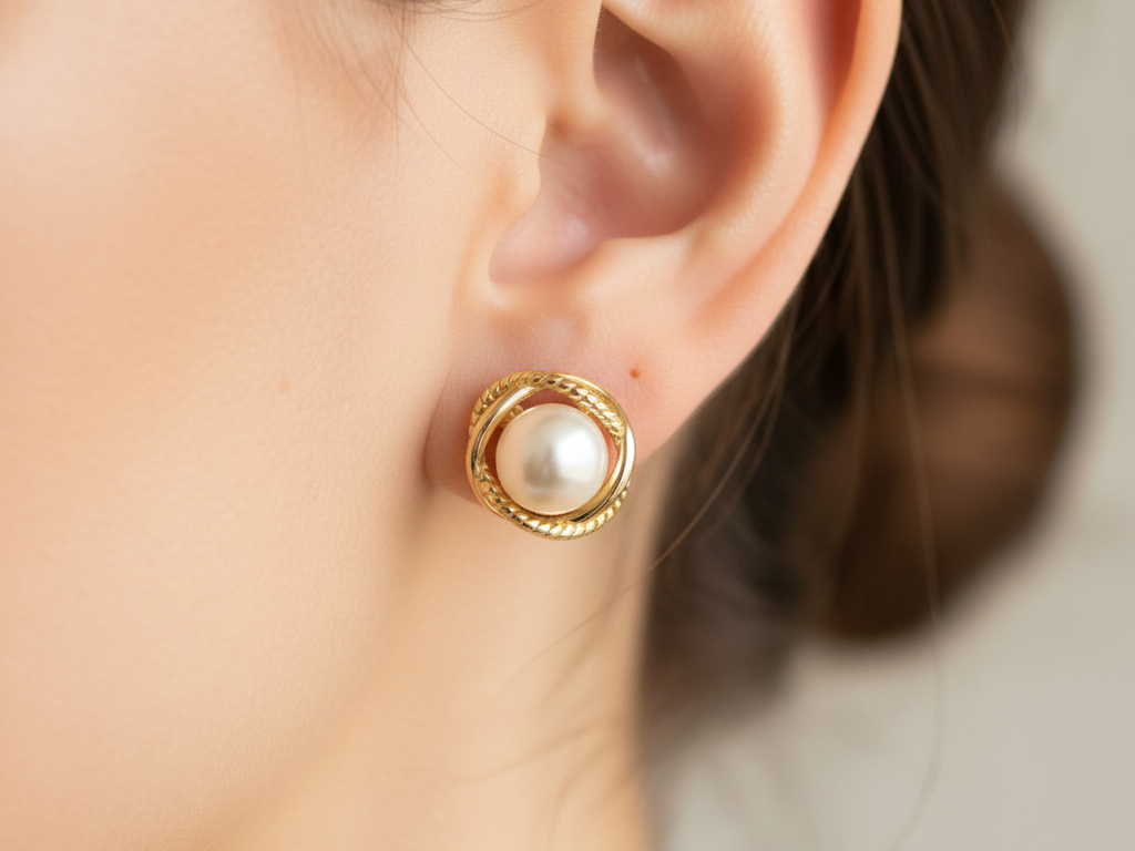 Pearl Yellow Plated Silver Earring
