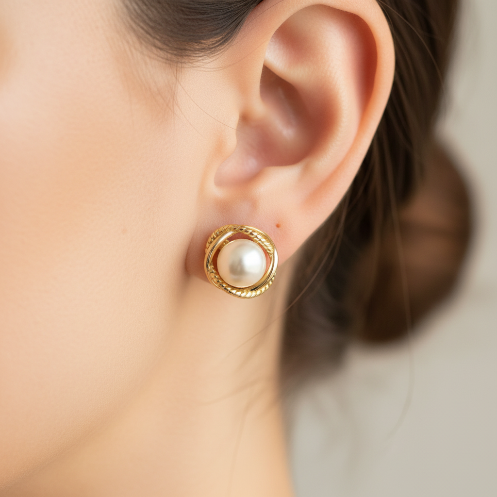 Pearl Yellow Plated Silver Earring
