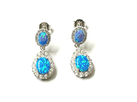 Blue Opal And Cz Silver Earring