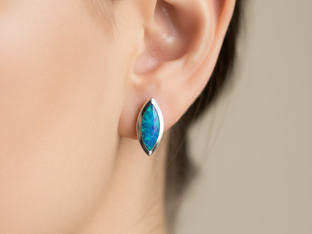Blue Opal And Cz Silver Earring