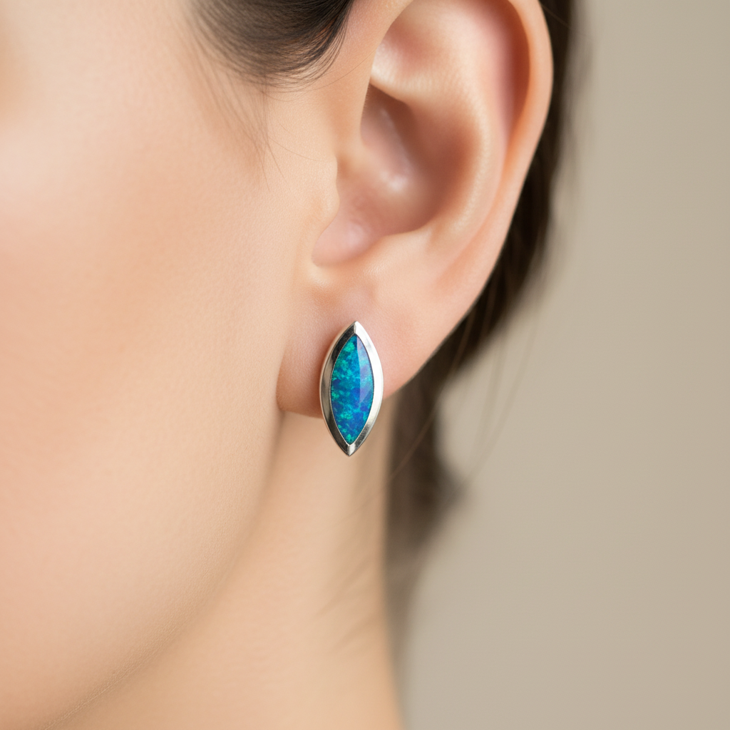 Blue Opal And Cz Silver Earring