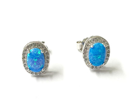 Blue Opal And Cz Silver Earring