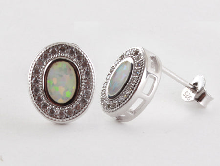 Opal And White Cubic Zirconia Silver Earring