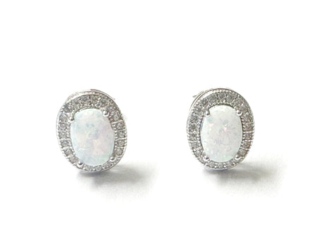 Opal And Cz Silver Earring
