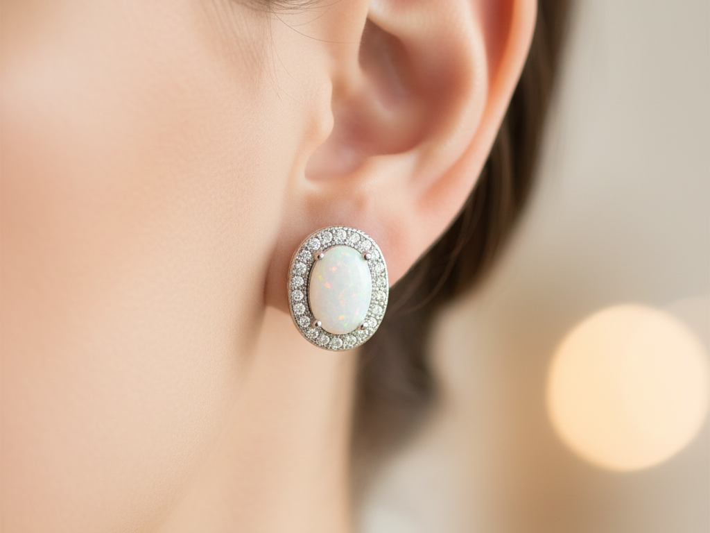 Opal And Cz Silver Earring