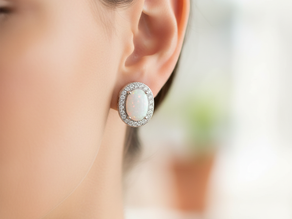 Opal And CZ Silver Earring