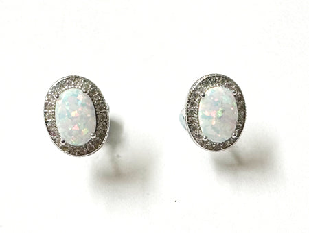 Opal And Cz Silver Earring