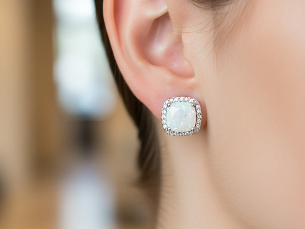 Opal And Cz Silver Earring