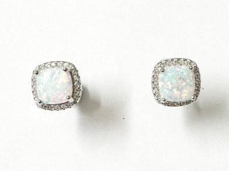 Opal And Cz Silver Earring
