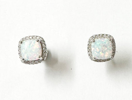 Opal And Cz Silver Earring