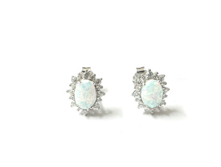 Opal And Cz Silver Earring