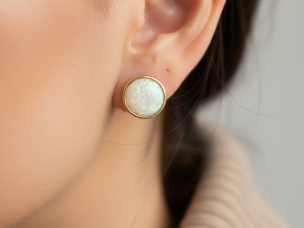Opal Silver With Yellow Plated Stud Earring