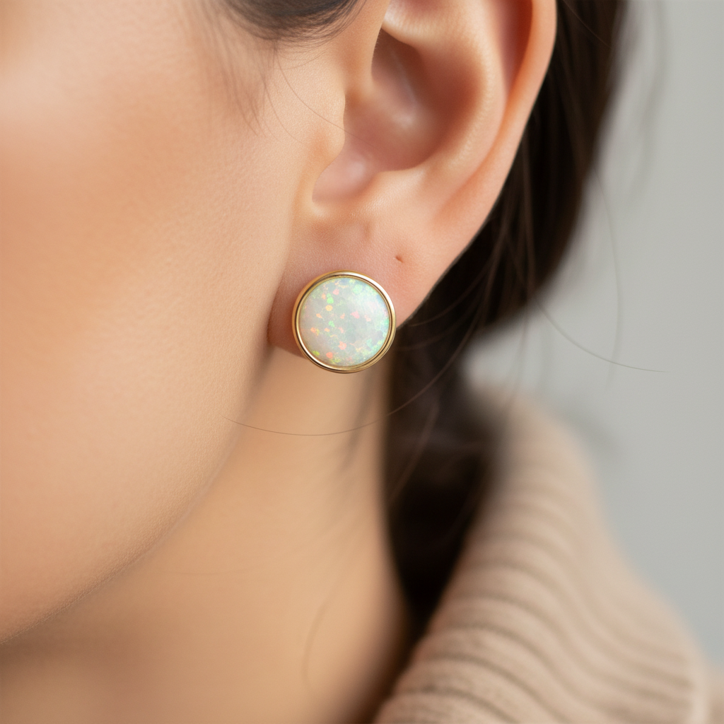 Opal Silver With Yellow Plated Stud Earring