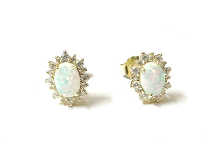 Opal And Cz Silver With Yellow Plated Earring