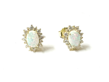 Opal And Cz Silver With Yellow Plated Earring
