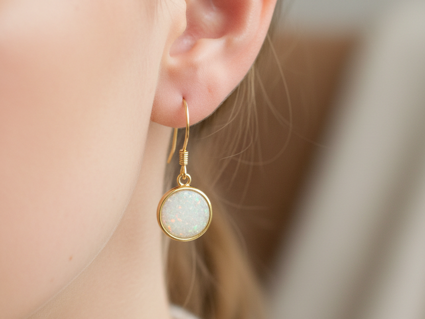 Opal Silver With Yellow Plated Drop Earring
