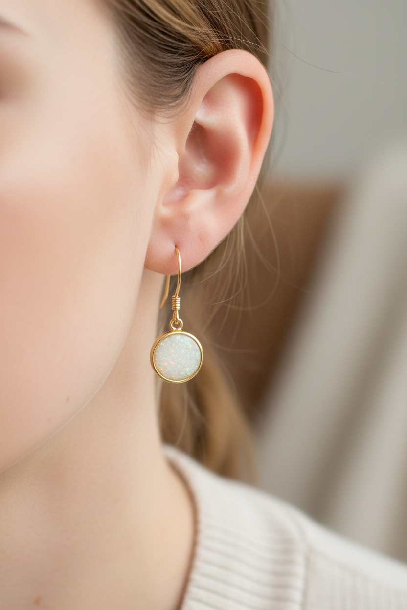 Opal Silver With Yellow Plated Drop Earring