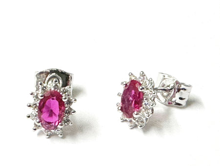 9 CT White Gold Ruby Cz Earring.6X4