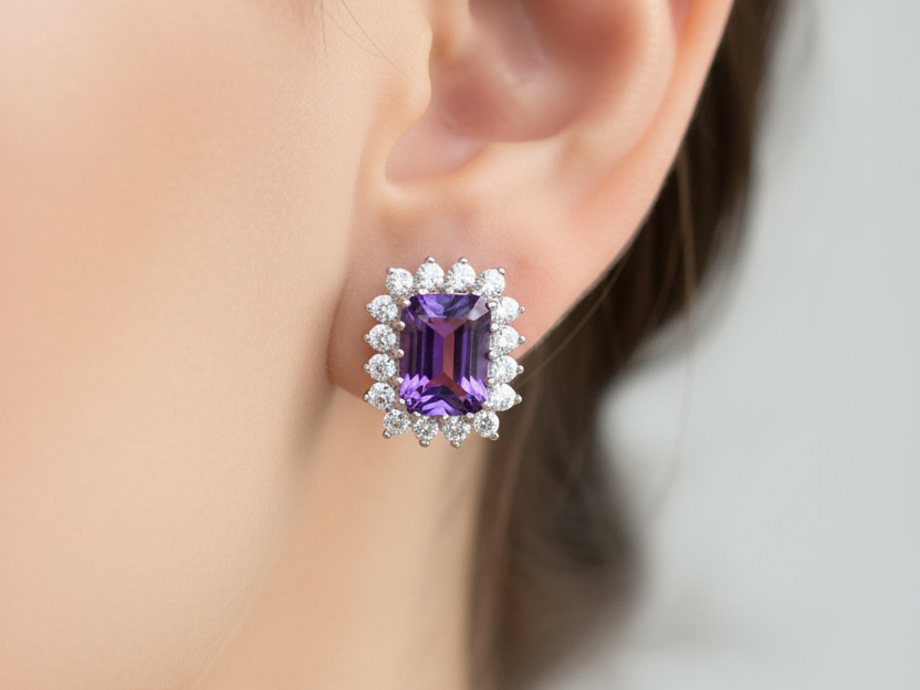 9 CT White Gold Amethyst Earring.