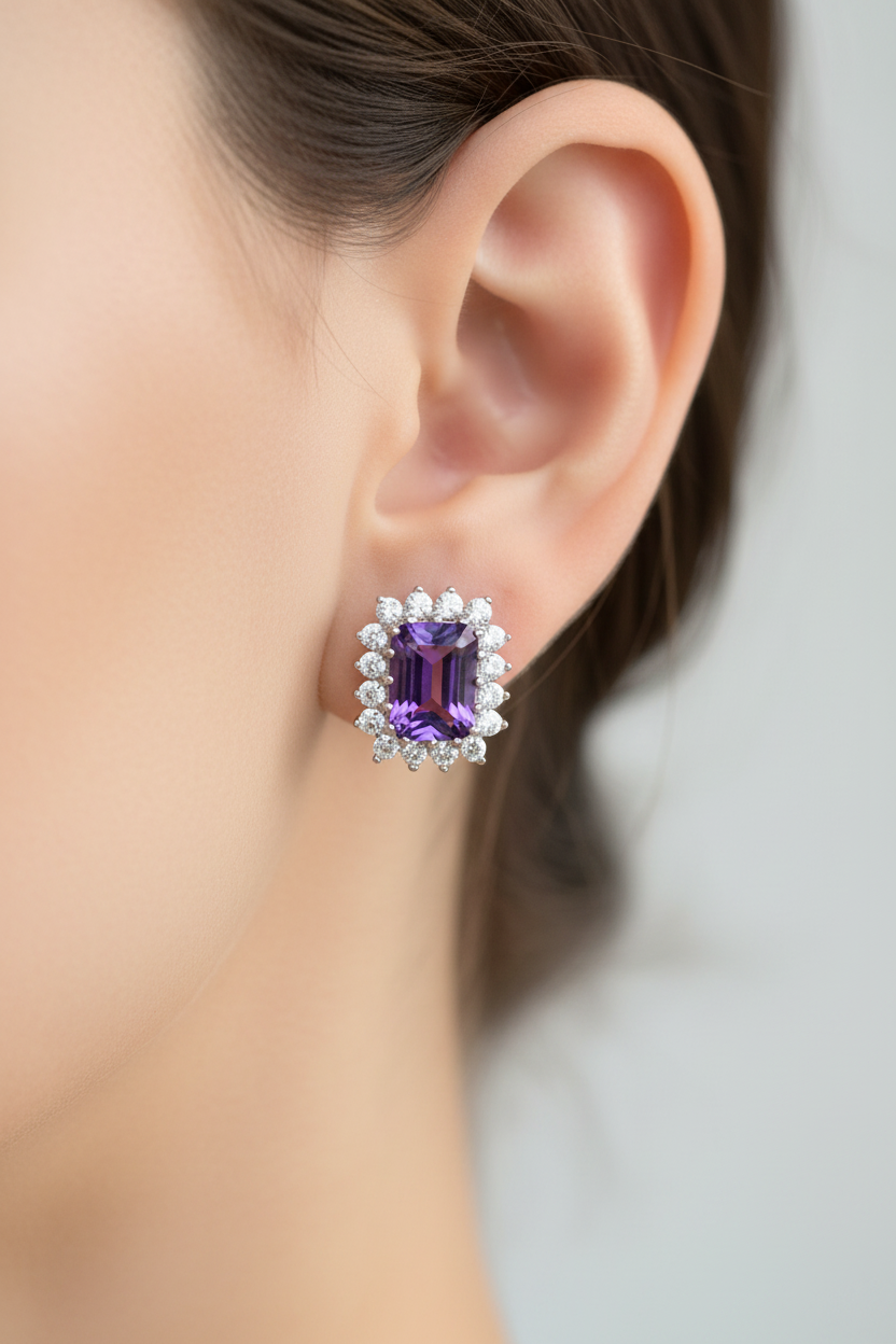 9 CT White Gold Amethyst Earring.