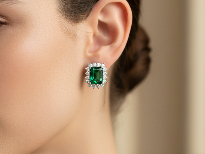 9 CT White Gold Emerald Earring.