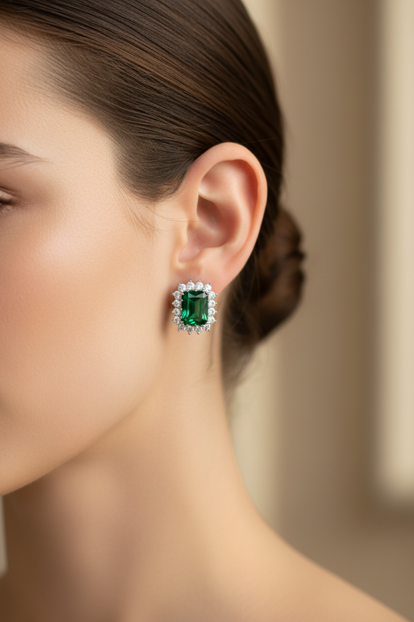 9 CT White Gold Emerald Earring.