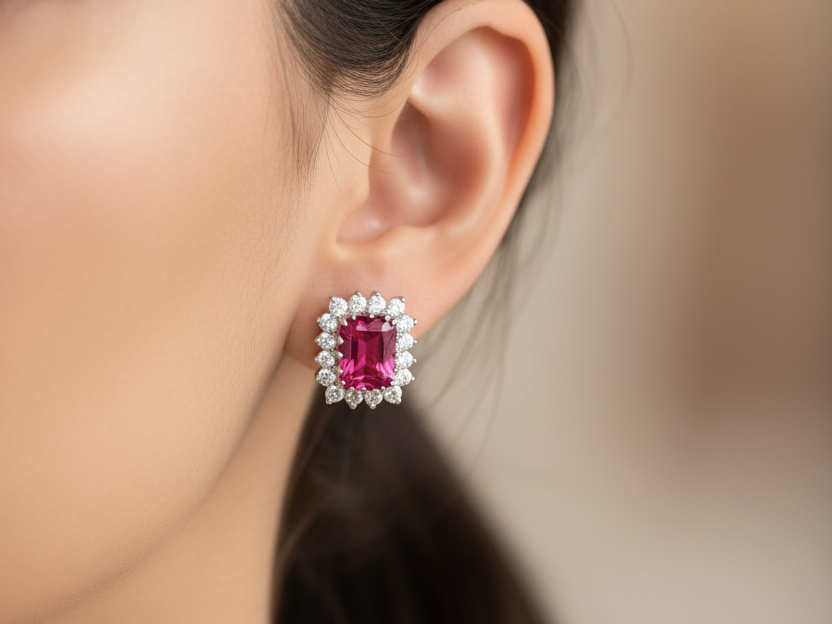 9 CT White Gold Ruby Earring.