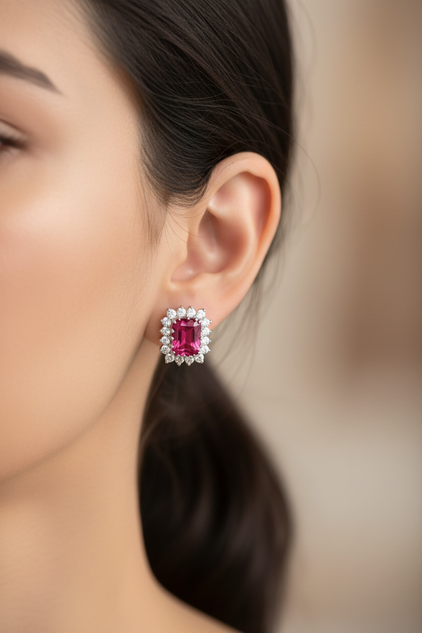 9 CT White Gold Ruby Earring.