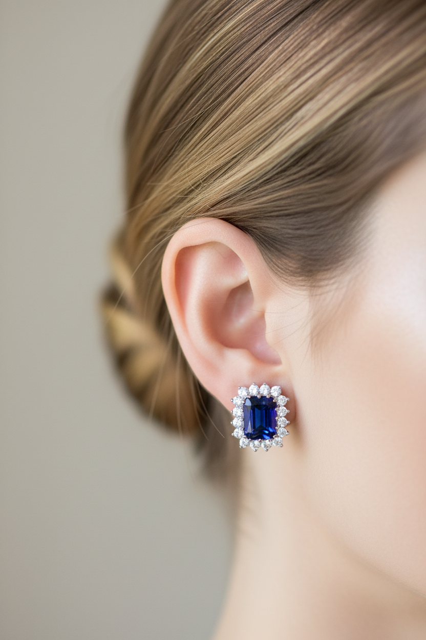 9 CT White Gold Sapphire Earring.
