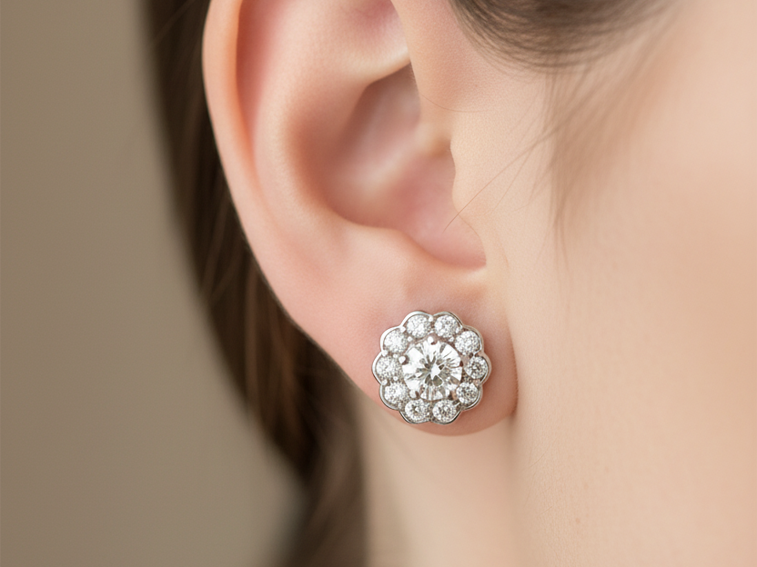 9 CT White Gold Cz Earring.