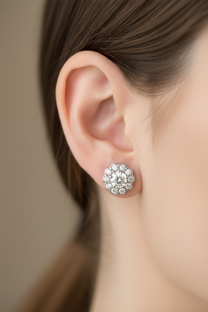 9 CT White Gold Cz Earring.