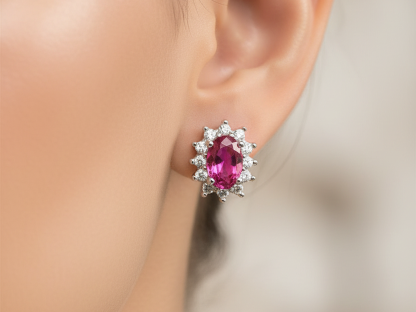9 CT White Gold Ruby Cz Earring.7X5