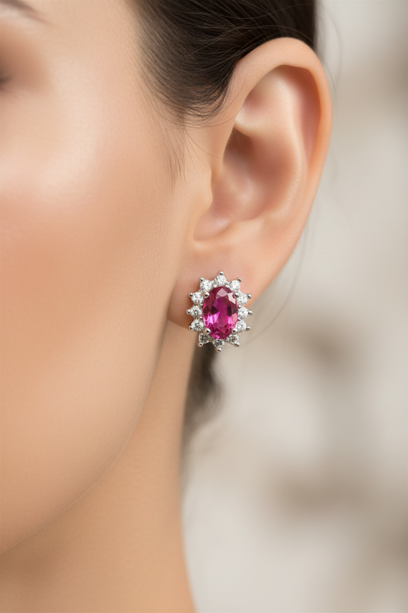 9 CT White Gold Ruby Cz Earring.7X5