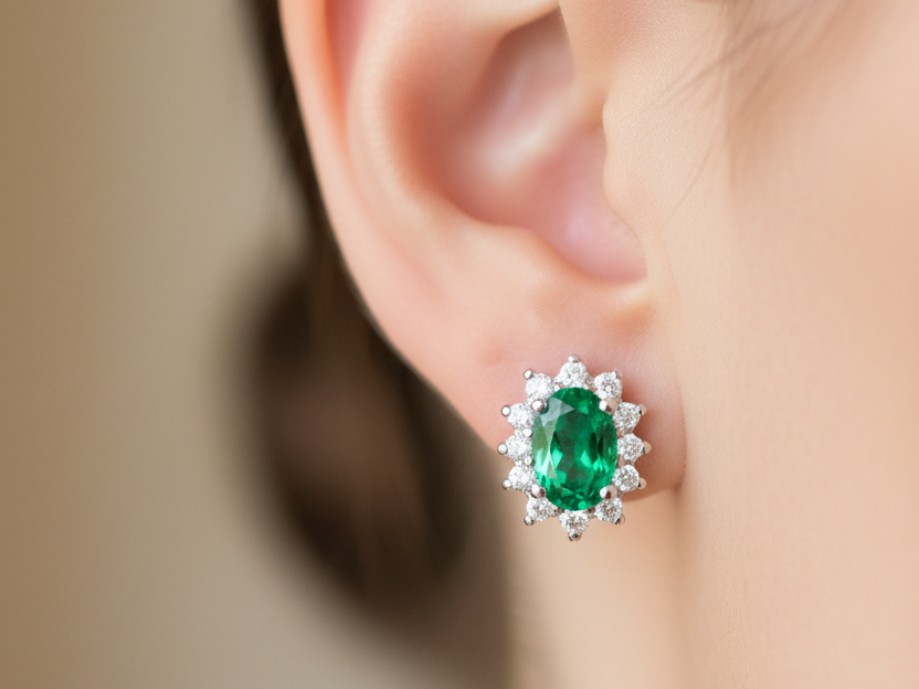 9 CT White Gold Emerald Cz Earring.7X5