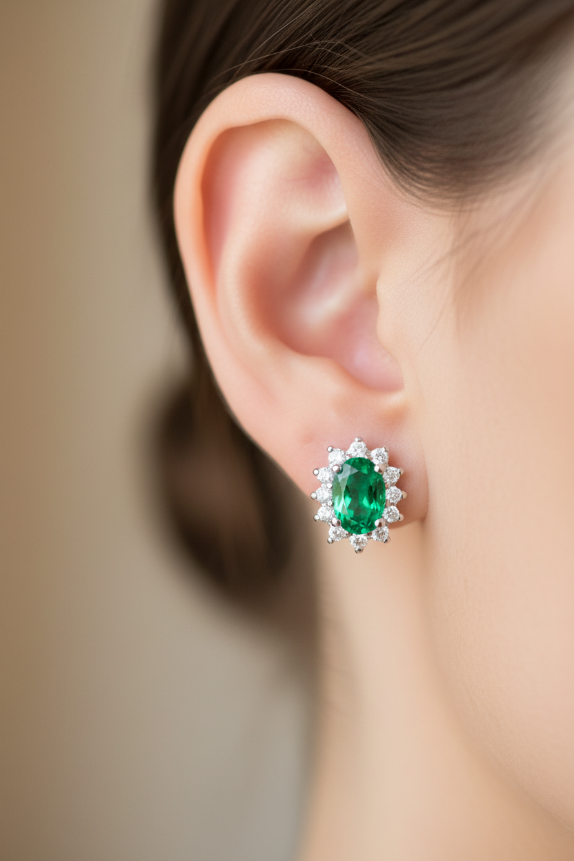9 CT White Gold Emerald Cz Earring.7X5