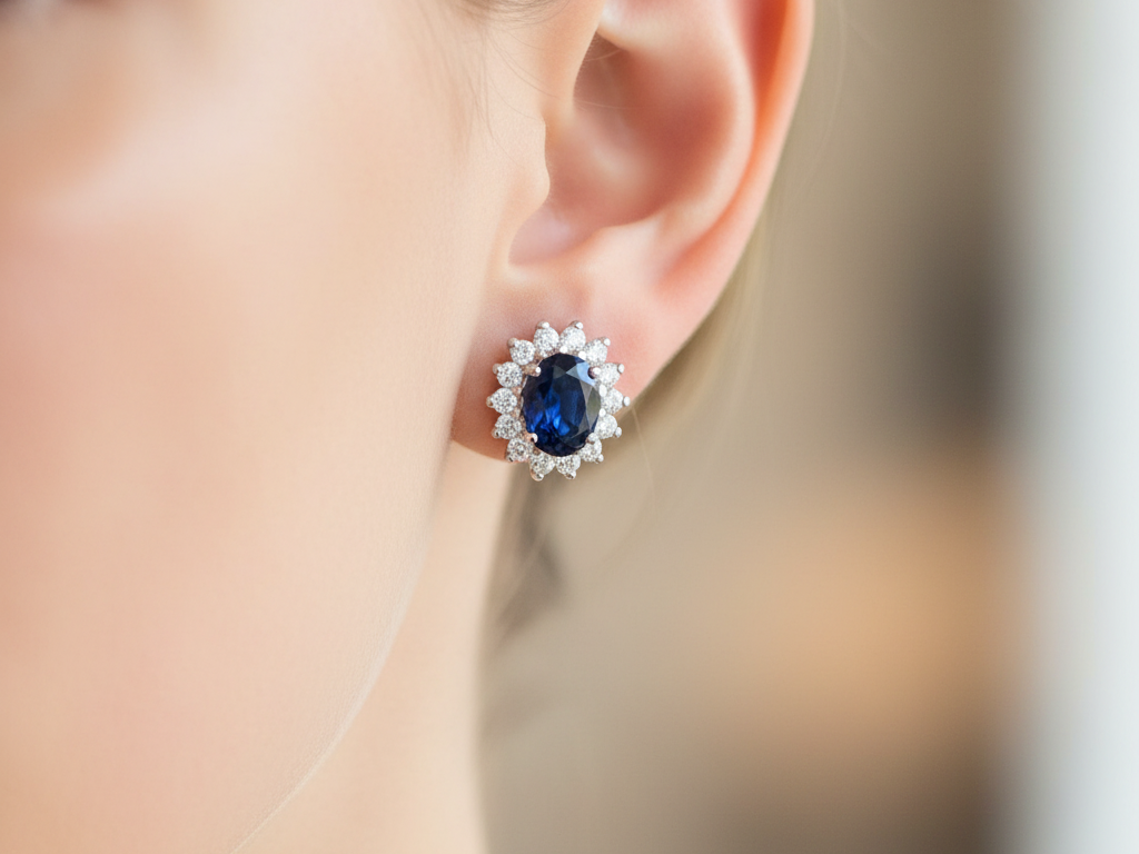 9 CT White Gold Sapphire Cz Earring.7X5