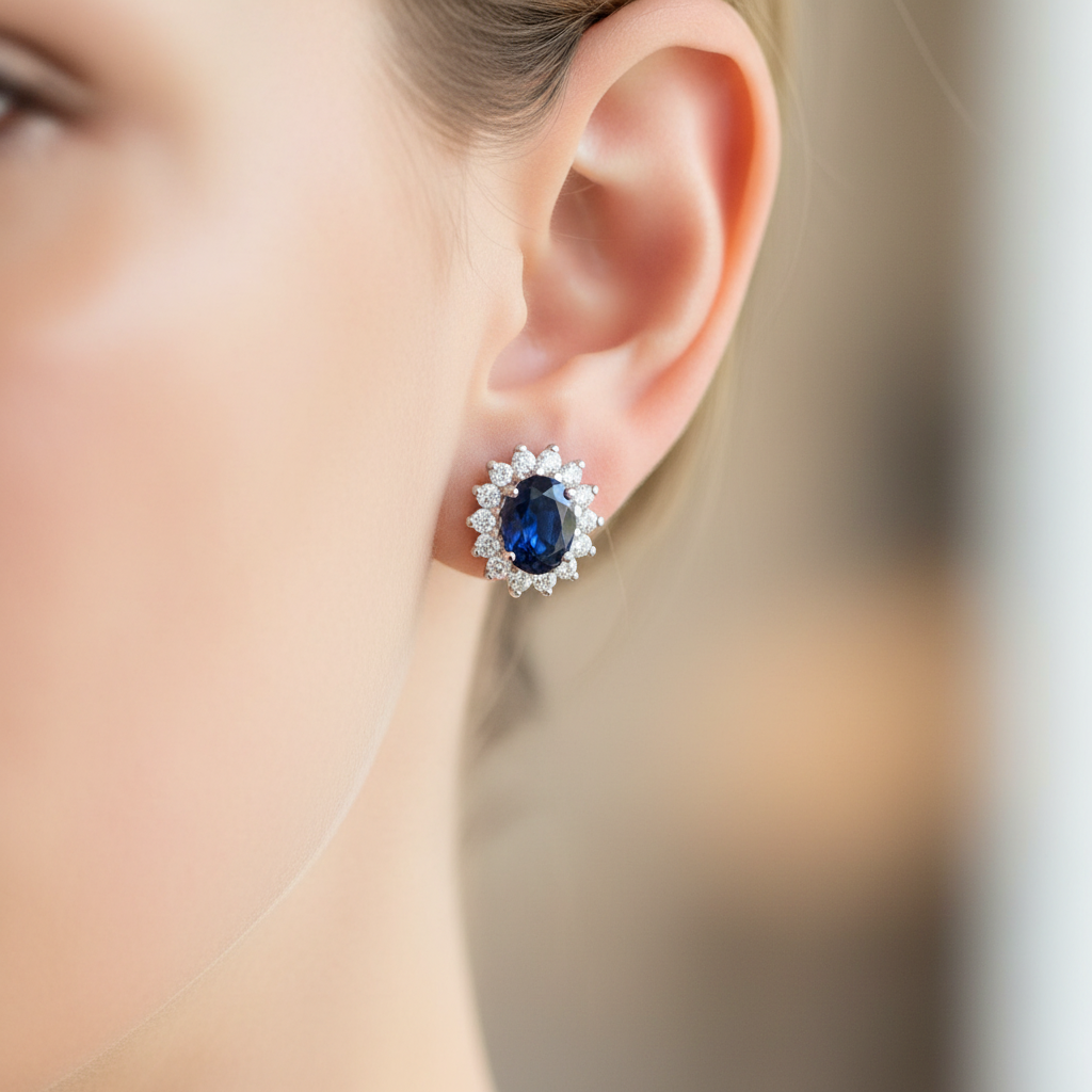 9 CT White Gold Sapphire Cz Earring.7X5