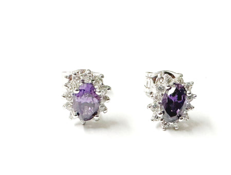 9 CT White Gold Amethyst Cz Earring.6X4