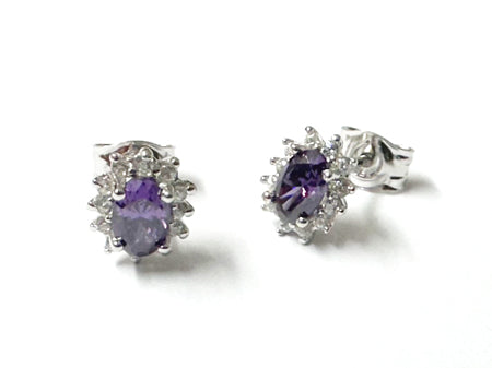 9 CT White Gold Amethyst Cz Earring.6X4
