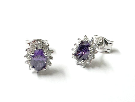 9 CT White Gold Amethyst Cz Earring.6X4