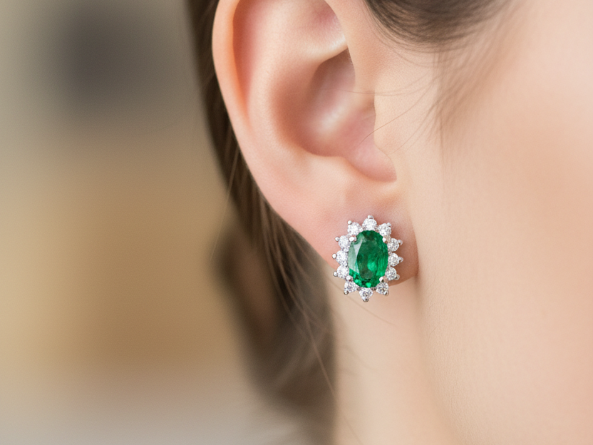 9 CT White Gold Emerald Cz Earring.6X4