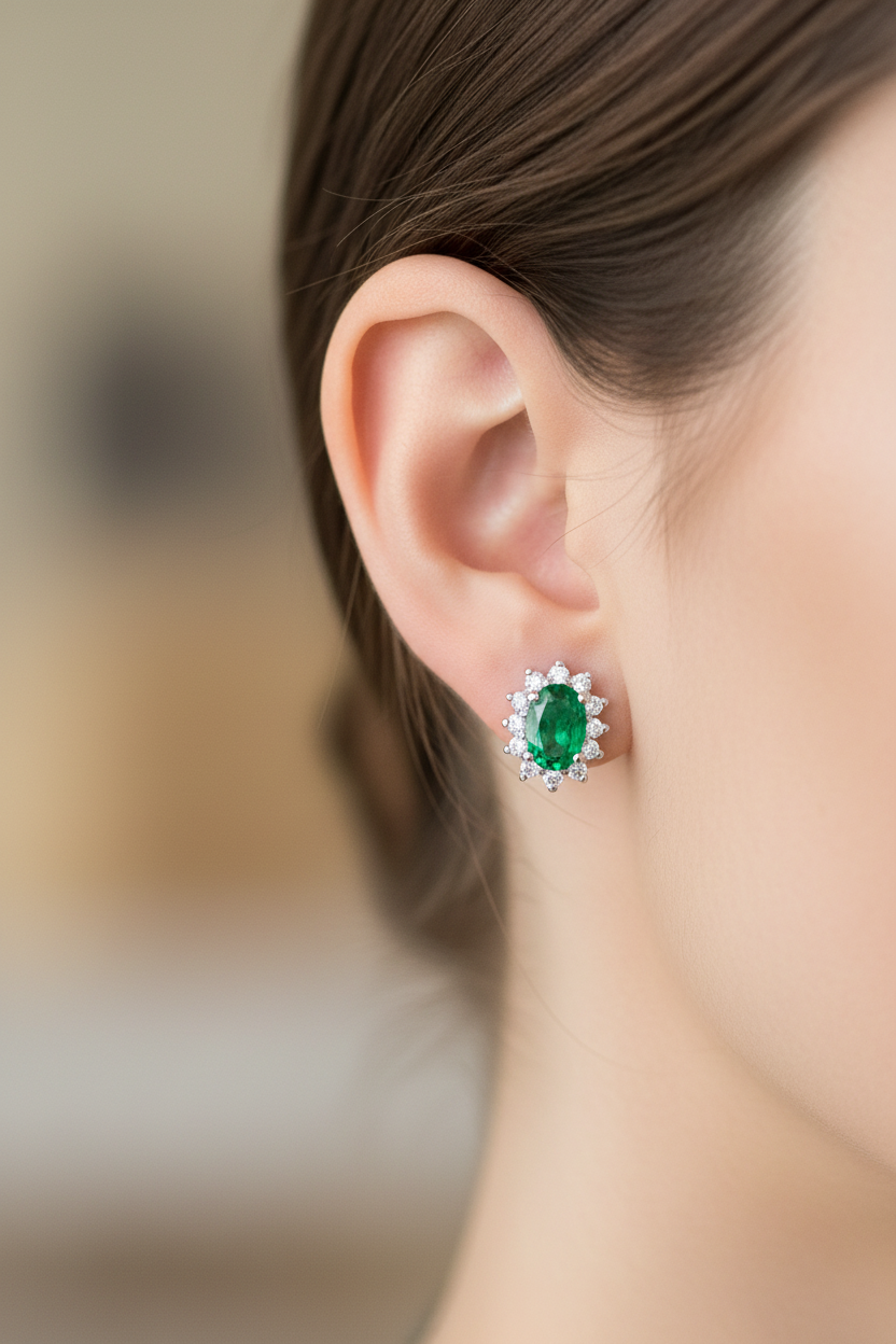 9 CT White Gold Emerald Cz Earring.6X4