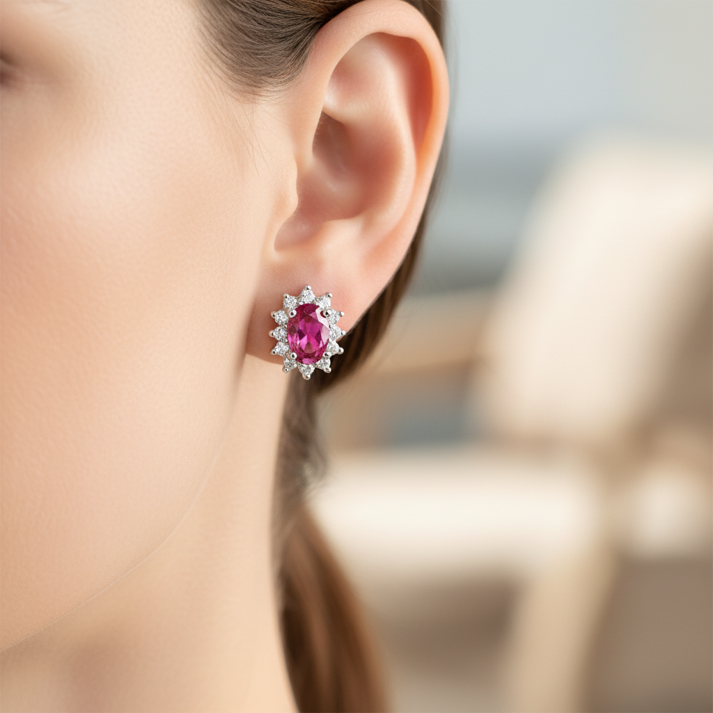 9 CT White Gold Ruby Cz Earring.6X4