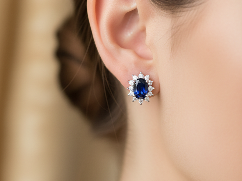 9 CT White Gold Sapphire Cz Earring.6X4